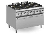 Kuchnia gazowa z nowymi palnikami FLEX BURNERS o mocy 7 kW i 11 kW, z piekarnikiem gazowym statycznym z grillem elektrycznym MAXI Wariant podstawowy