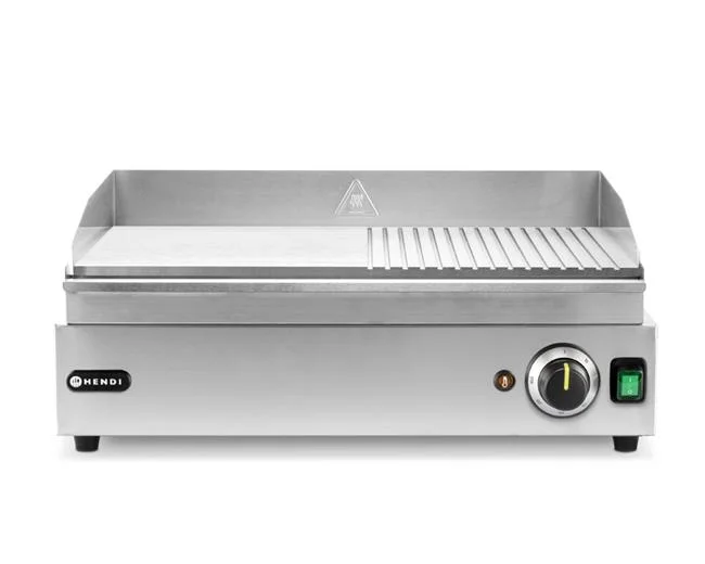 Płyta grillowa w połowie żebrowana, HENDI, Kitchen Line, 1/2 gładka, 1/2 ryflowana, 220-240V/2400W, 527x404x(H)233mm Wariant podstawowy