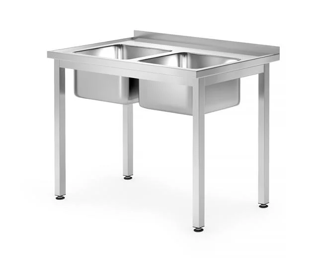 Stół z dwoma zlewami , bez półki - skręcany, HENDI, Kitchen Line, Lokalizacja komory - pośrodku, 1000x700x(H)850 mm, 1000x700x(H)850mm Wariant podstawowy