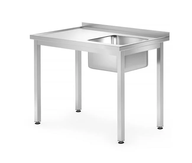 Stół z jednym zlewem lewy , bez półki- skręcany, HENDI, Kitchen Line, Lokalizacja komory - po prawej, 1000x700x(H)850 mm, 1000x700x(H)850mm Wariant podstawowy