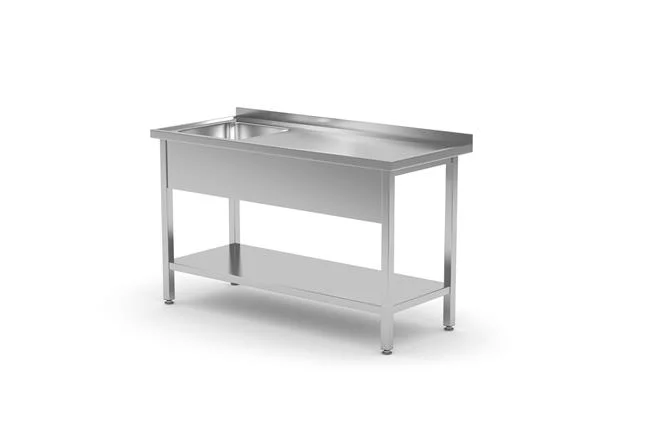 Stół z jednym zlewem z półką, lewy - skręcany, o wym. 800x600x(H)850 mm Wariant podstawowy