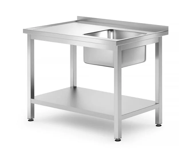 Stół z jednym zlewem , z półką - skręcany, HENDI, Kitchen Line, Lokalizacja komory - po prawej, 1000x700x(H)850mm Wariant podstawowy