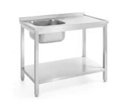 Stół z jednym zlewem , z półką - skręcany, HENDI, Kitchen Line, Lokalizacja komory - po lewej, 1000x700x(H)850 mm, 1000x700x(H)850mm Wariant podstawowy