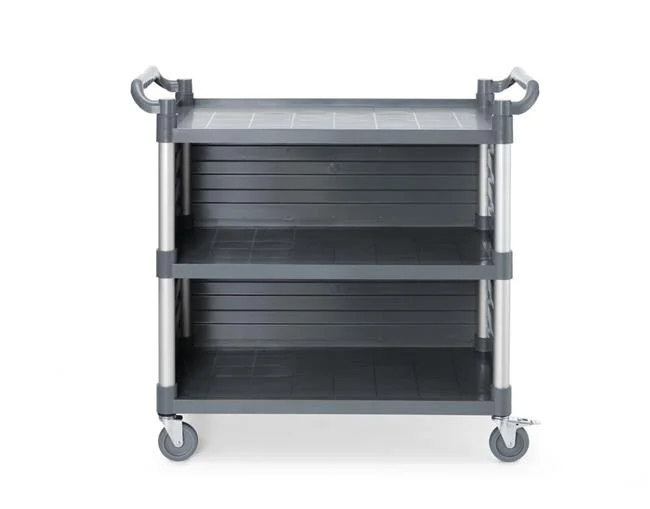 Wózek kelnerski 3-półkowy z polipropylenu, duży, AmerBox, Zawiera boczne panele, 1010x500x(H)960mm Wariant podstawowy